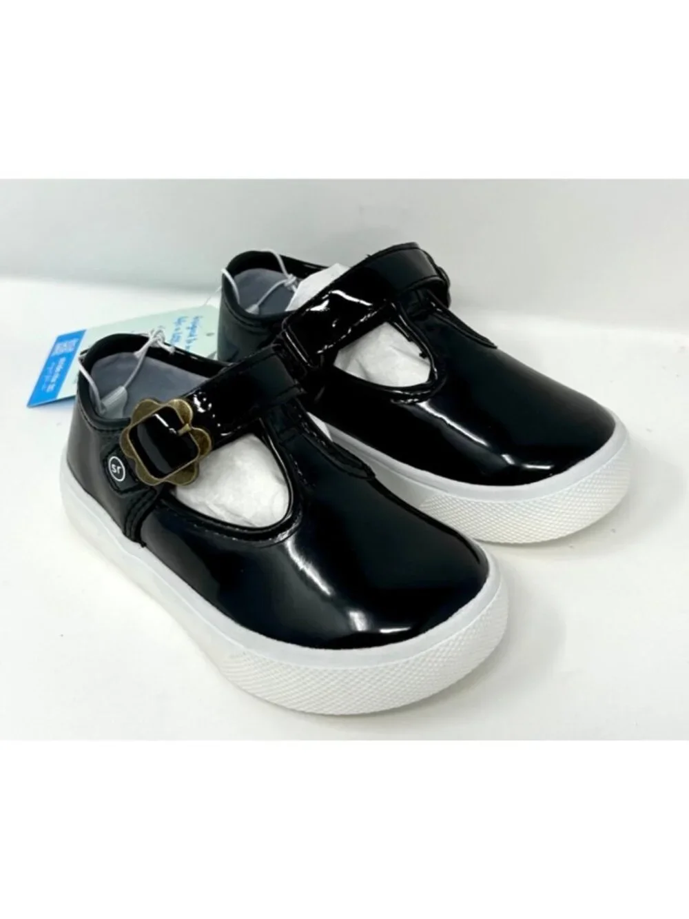 Stride Rite 360 Gia Black Patent Leather Mary Jane Flats Girls 7M Floral Buckle